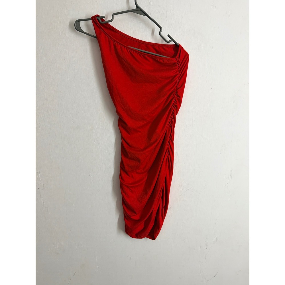 SHEIN Red One Shoulder Ruched Bodycon Mini Dress Small US 4 Asymmetrical Night